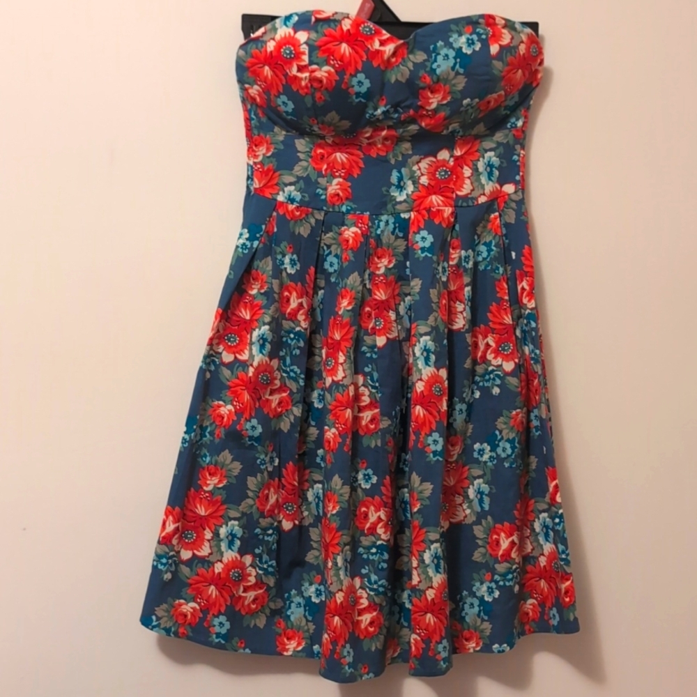 Strapless Dress in Blue and Red